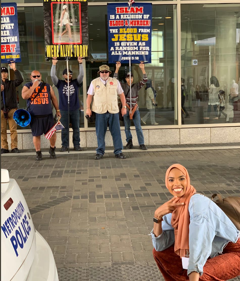 Shaymaa Ismaa’eel, 24, went viral after posting photos of herself in front of an anti-Islam protest. (Photo courtesy of Shaymaa Ismaa’eel)