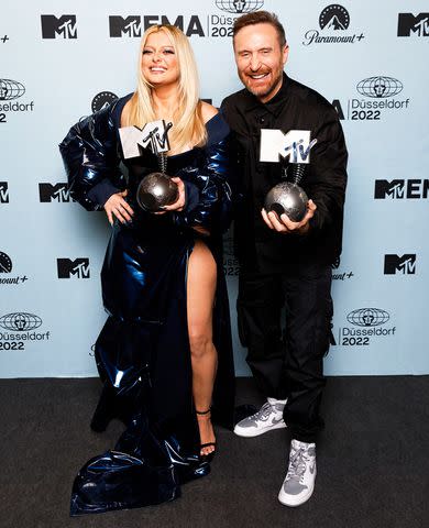 <p>John Phillips/Getty</p> Bebe Rexha and David Guetta in Germany in November 2022