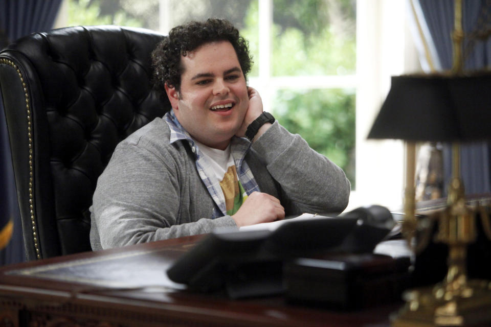 This undated publicity photo released by NBC shows Josh Gad as Skip in a scene from "Putting Out Fires" in NBC's new show, "1600 Penn." The comedy set in the White House and starring Josh Gad, Bill Pullman and Jenna Elfman, airs 9:30 p.m. EST Thursday on NBC. (AP Photo/NBC, Jordin Althaus)