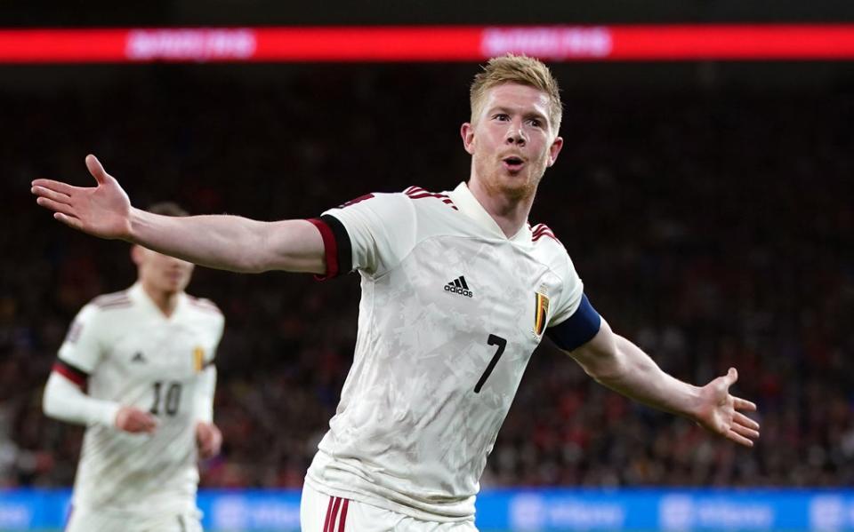 Kevin De Bruyne celebrates Belgium’s opener (David Davies/PA) (PA Wire)