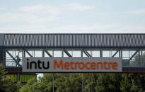 Logo of the Intu Metrocentre is pictured on a walkaway between the Red Mall and the train station in Metrocentre