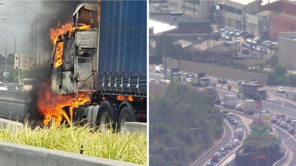 A truck fire has is causing traffice chaos in Sydney. Picture: 7News