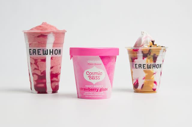 <p>Erewhon</p> Hailey Bieber's ice cream pint is inspired by her viral Erewhon smoothie and sundae