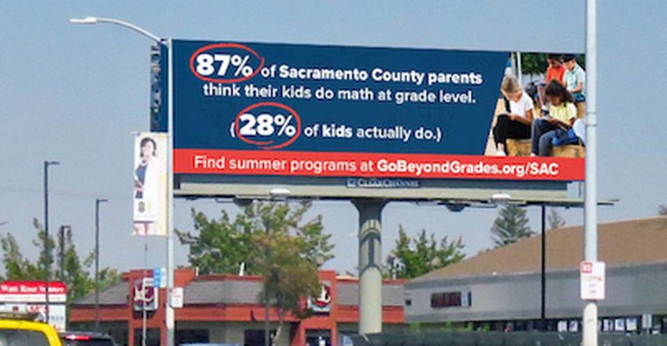 Sacramento County is one of six regions in a billboard campaign highlighting learning statistics , funded partially by the Bill and Melinda Gates Foundation.
