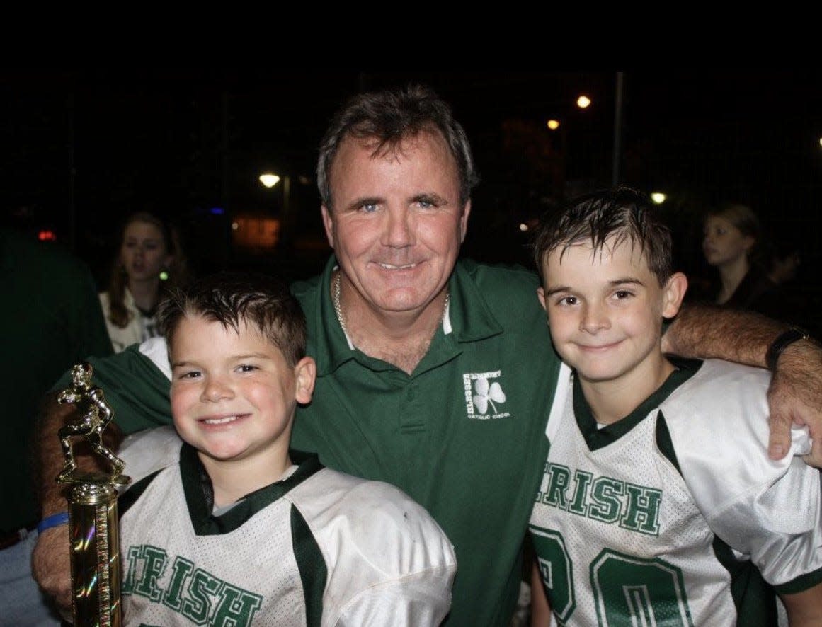 Kevin Sheehan with Tony Iannone (left) and Nick Iannone during their football playing days at Blessed Sacrament.