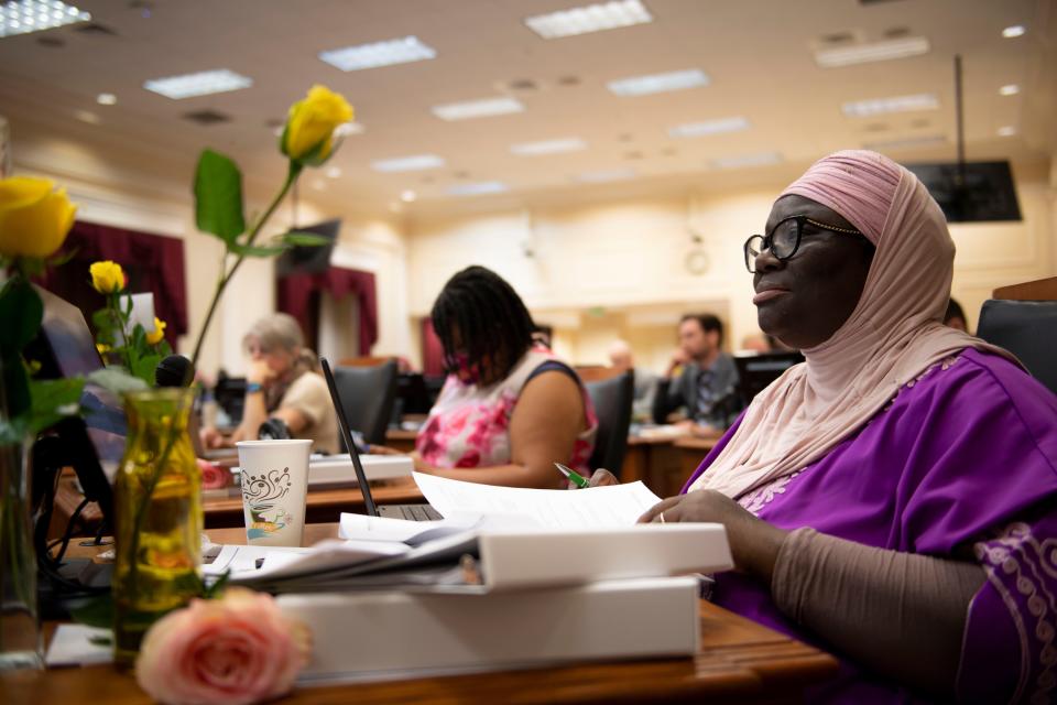 Council member, Zulfat Suara during the first Metro Council meeting of the new term at Historic Metro Nashville Courthouse in Nashville , Tenn., Tuesday, Oct. 3, 2023.