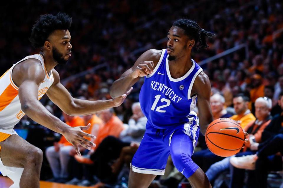 Kentucky guard Antonio Reeves and the Wildcats will end the 2023-24 regular season against Tennessee at Thompson-Boling Arena in Knoxville on March 9.
