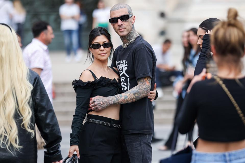 Mandatory Credit: Photo by Alessandro Bremec/NurPhoto/Shutterstock (12958539l) Kourtney Kardashian and Travis Barker are seen at Piazza Duomo on May 25, 2022 in Milan, Italy with Alabama Barker and Atiana De La Hoya. Kourtney Kardashian And Travis Barker Celebrity Sightings In Milan, Italy - 25 May 2022