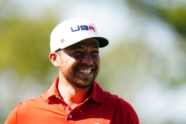 Xander Schauffele smiles during a Ryder Cup practice round