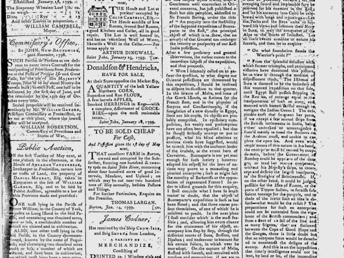 An issue of the St. John Gazette from 1799. The paper is one of the New Brunswick publications included in the project. (Contributed by Sébastien Drouin - image credit)