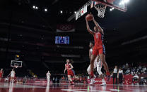 United States' A'Ja Wilson (9) pulls down a rebound during women's basketball preliminary round game against France at the 2020 Summer Olympics, Monday, Aug. 2, 2021, in Saitama, Japan. (AP Photo/Eric Gay)