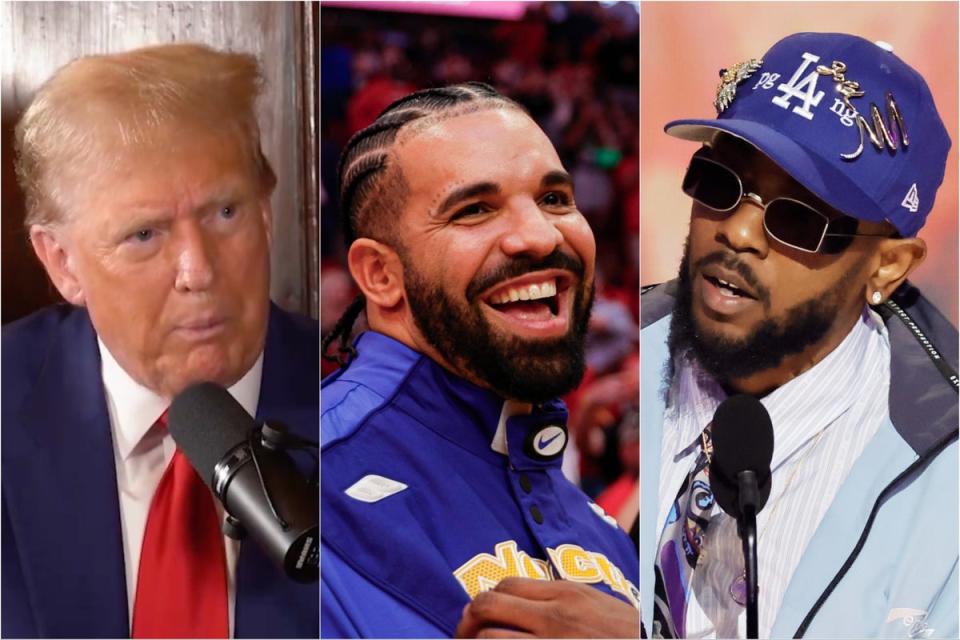 From left: Donald Trump, Drake and Kendrick Lamar (Impaulsive/X;Getty Images)