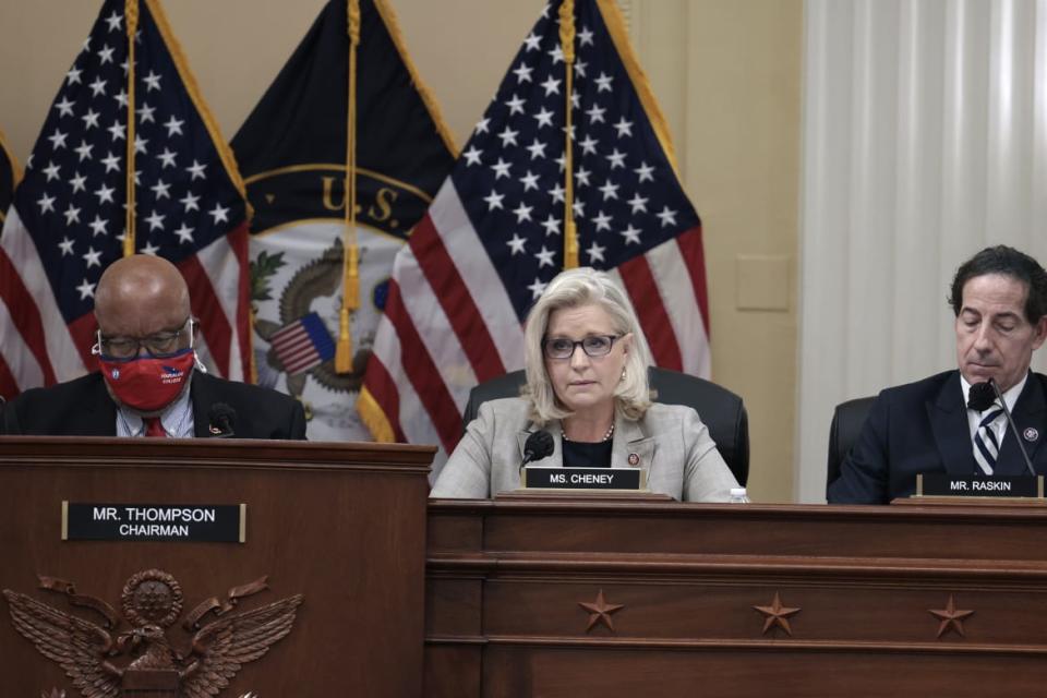 <div class="inline-image__title">1358871249</div> <div class="inline-image__caption"><p>Rep. Liz Cheney (R-WY), vice-chair of the select committee investigating the January 6 attack on the Capitol, speaks during a business meeting on Capitol Hill on Dec. 13, 2021.</p></div> <div class="inline-image__credit">Anna Moneymaker</div>