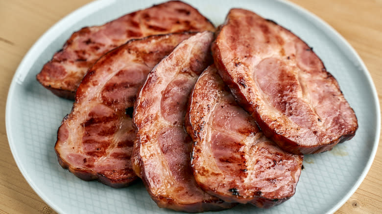 Plate of ham steaks