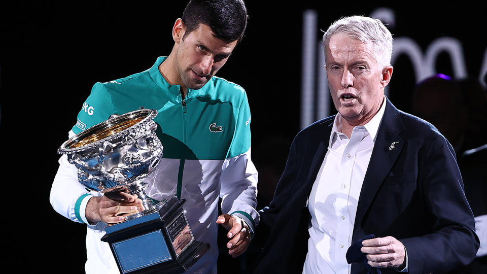 Novak Djokovic and Craig Tiley, pictured here after the Australian Open men's final.