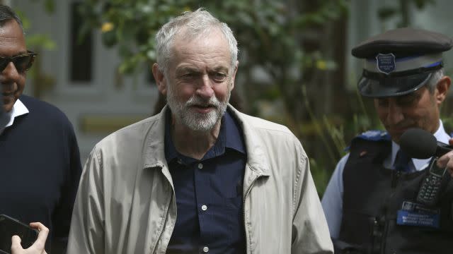 Britain's opposition Labour Party leader Jeremy Corbyn leaves his home in London this morning.