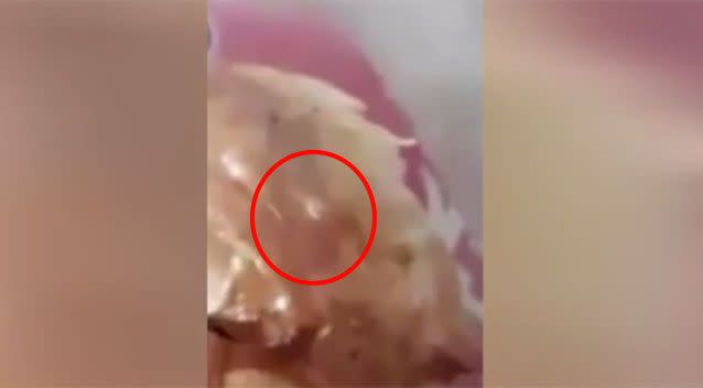 The maggot found inside the woman's chicken. Source: Facebook