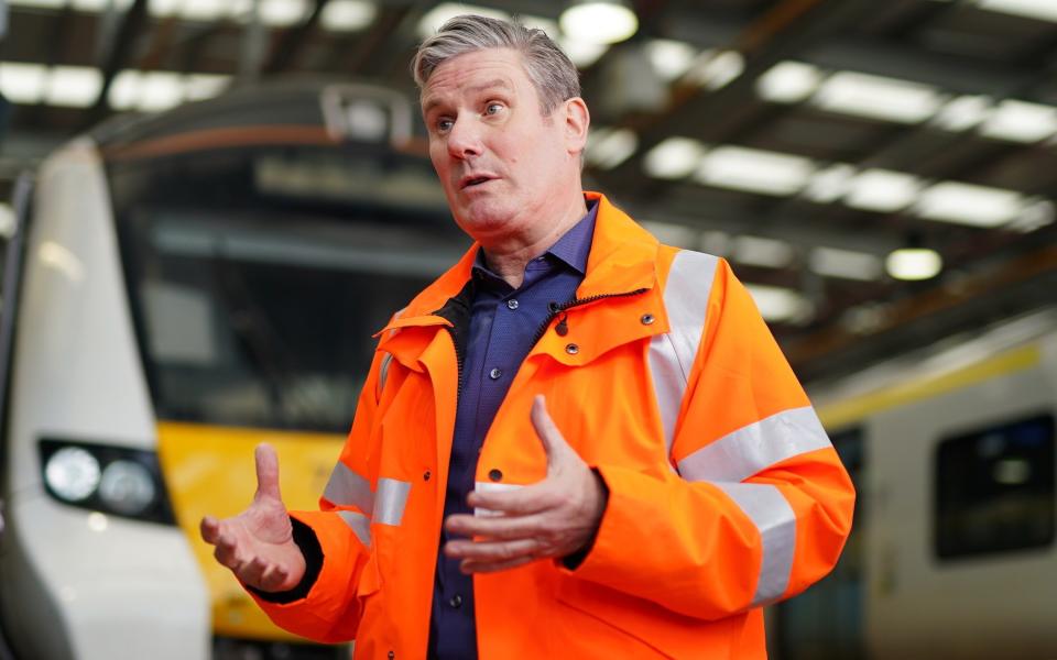 Sir Keir Starmer, the Labour leader, is pictured today during a visit to Siemens Traincare in Three Bridges, Crawley