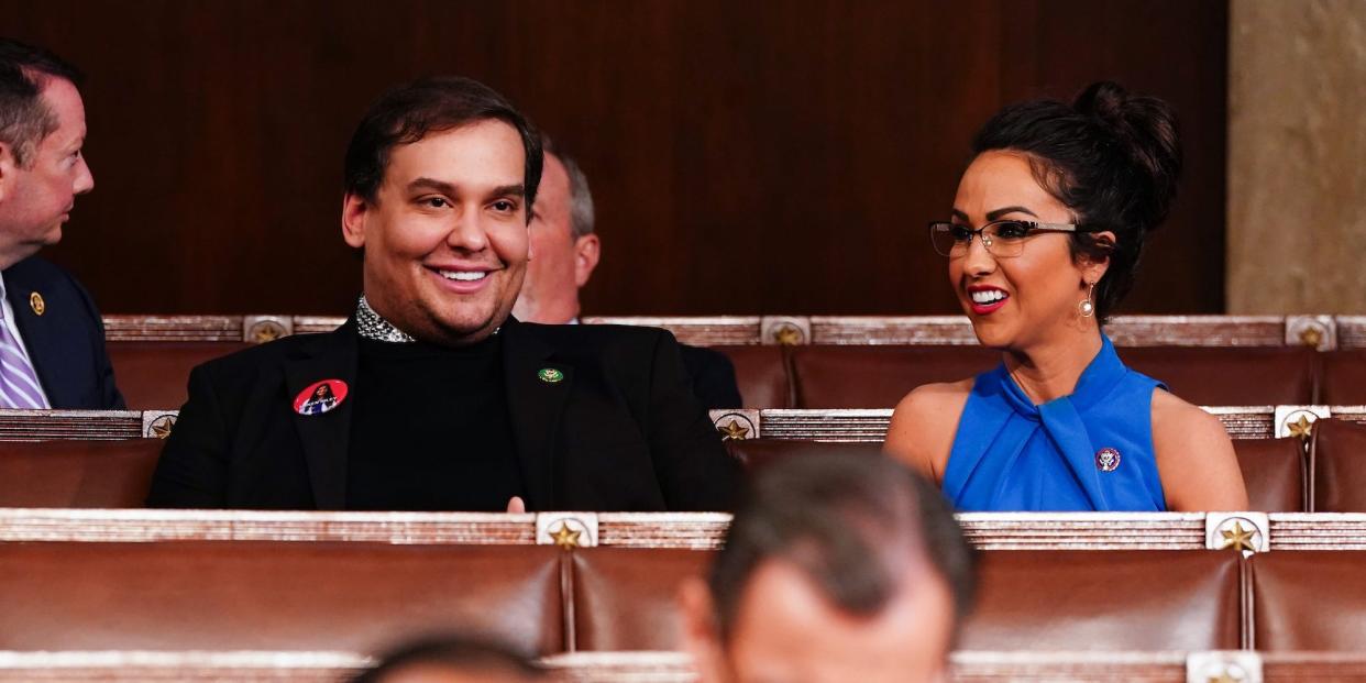 Former Rep. George Santos and Rep. Lauren Boebert before the State of the Union earlier this month.