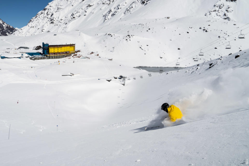 Connery Lundin catches fresh flakes at Portillo, Chile in 2023.<p>Rick Sorensen/Portillo</p>