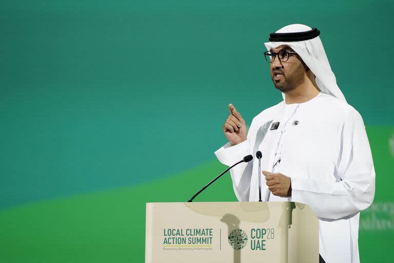 COP28 President Sultan al-Jaber speaks during a session at the COP28 U.N. Climate Summit, Friday, Dec. 1, 2023, in Dubai, United Arab Emirates. (AP Photo/Joshua A. Bickel)
