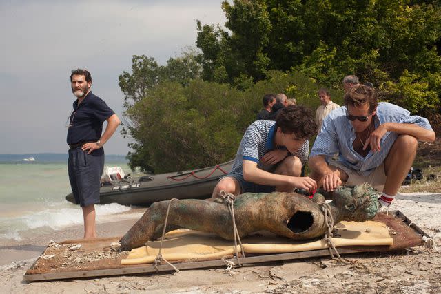 <p>Everett </p> Michael Stuhlbarg, Timothée Chalamet, Armie Hammer in 'Call Me By Your Name'