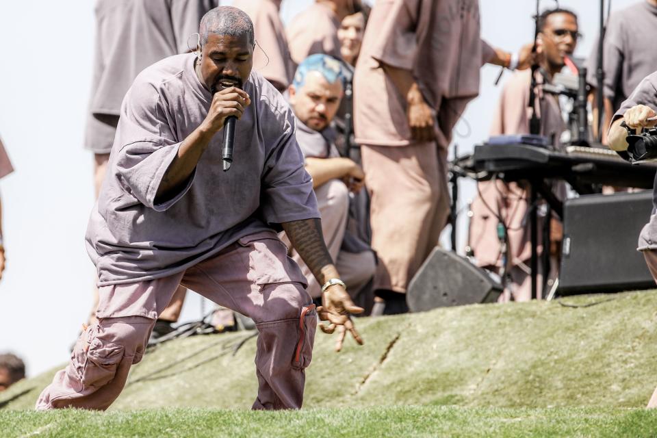 Kanye West performing one of his gospel songs put his heart and soul into the performance