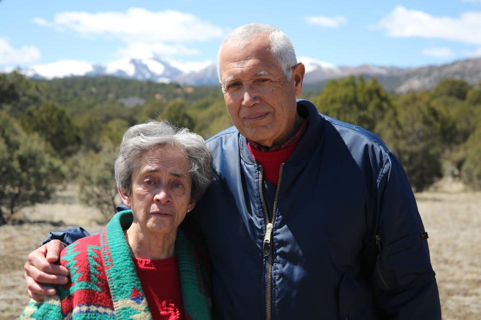 Galen (right) and Chris Farrington stand in the backyard of their home, March 27, 2024 in Alto.