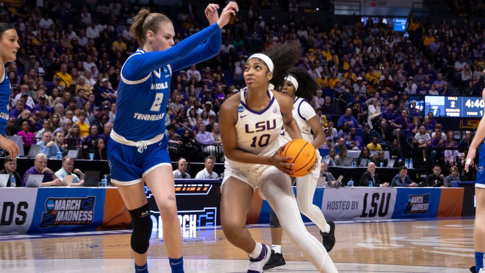 Reese drives to the basket against Middle Tennessee Blue Raiders center Anastasiia Boldyreva. - Stephen Lew/USA TODAY Sports/Reuters