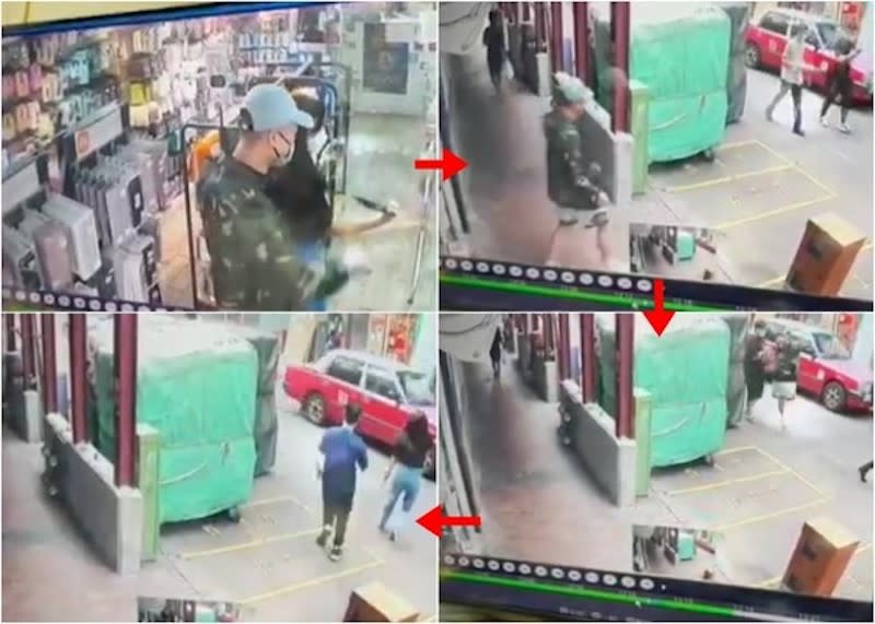 男子奪走手機後跳上的士，兩男女店員追出擒人不果。

