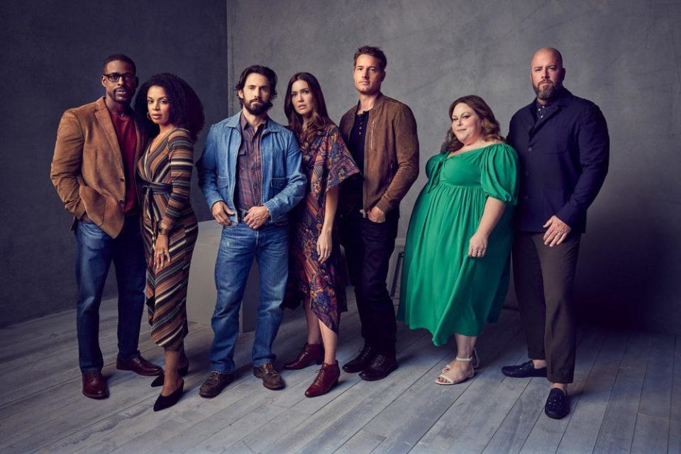 The cast of "This Is Us," from left to right: Sterling K. Brown as Randall, Susan Kelechi Watson as Beth, Milo Ventimiglia as Jack, Mandy Moore as Rebecca, Justin Hartley as Kevin, Chrissy Metz as Kate, and Chris Sullivan as Toby.
