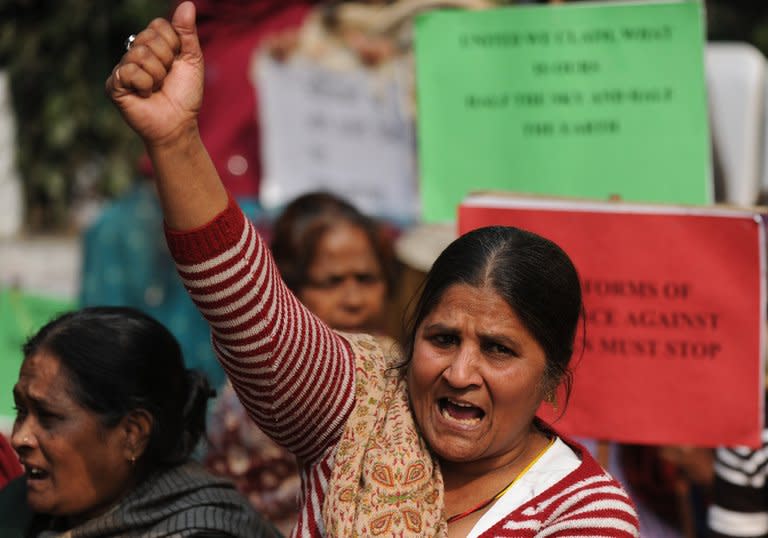 Indian activists shouts slogans during a protest against the gang rape and murder of a student in New Delhi on January 15, 2013