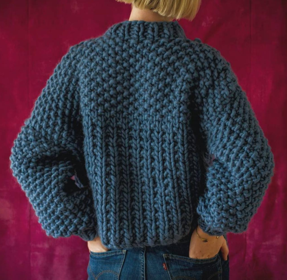 Toast Yarn Chunky Hand Knit Navy Merino Wool Pullover in Navy