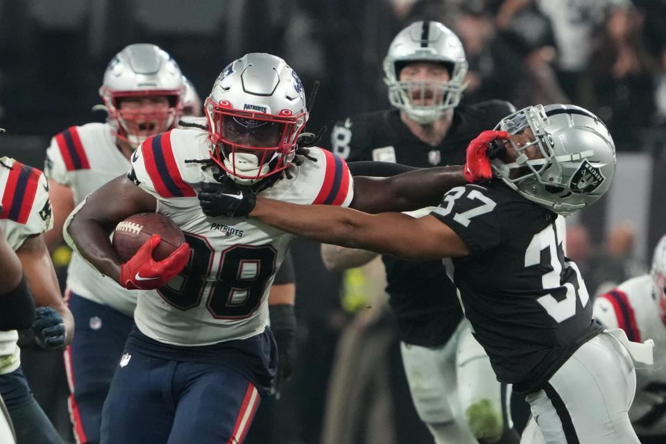 Rhamondre Stevenson and the New England Patriots lost to the Las Vegas Raiders last year and face off again in Week 6.