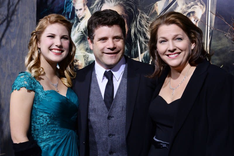 Sean Astin (C) and his wife, Christine Astin (R), and their daughter, Ali Astin (L), attend the premiere of "The Hobbit: The Desolation of Smaug" at TCL Chinese Theatre in the Hollywood section of Los Angeles on December 2, 2013. File Photo by Jim Ruymen/UPI