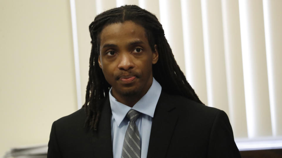 FILE - In this Aug. 22, 2018, file photo, defendant Kenneth Williams listens during the trial for the fatal shooting of Hadiya Pendleton at the Leighton Criminal Court Building in Chicago. A state appeals court has ordered a new trial for the man accused of gunning down a Chicago honor student just days after she had performed at Barack Obama's 2013 presidential inauguration. Micheail Ward was found guilty in connection with the death of 15-year-old Hadiya Pendleton in 2018 and sentenced to 84 years in prison. Williams was the getaway driver after the 2013 fatal shooting. (Jose M. Osorio/Chicago Tribune via AP, Pool, File)