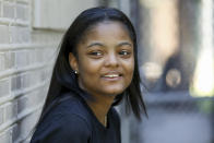 In this Sept. 26, 2021, photo Telia, 13, poses for a portrait in Chicago. She was 11, when on two occasions, just 11 weeks apart, police kicked open the front door of her home on Chicago's South Side and ordered Telia and her siblings to get down on the floor. (AP Photo/Teresa Crawford)