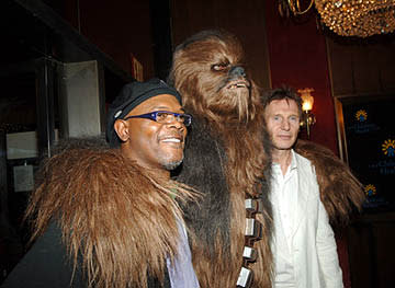 Samuel L. Jackson , Chewbacca and Liam Neeson at the NY premiere of 20th Century Fox's Star Wars: Episode III