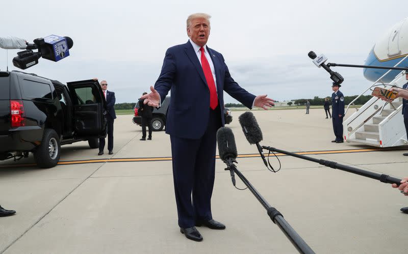U.S. President Trump arrives at Waukegan National Airport in Waukegan, Illinois