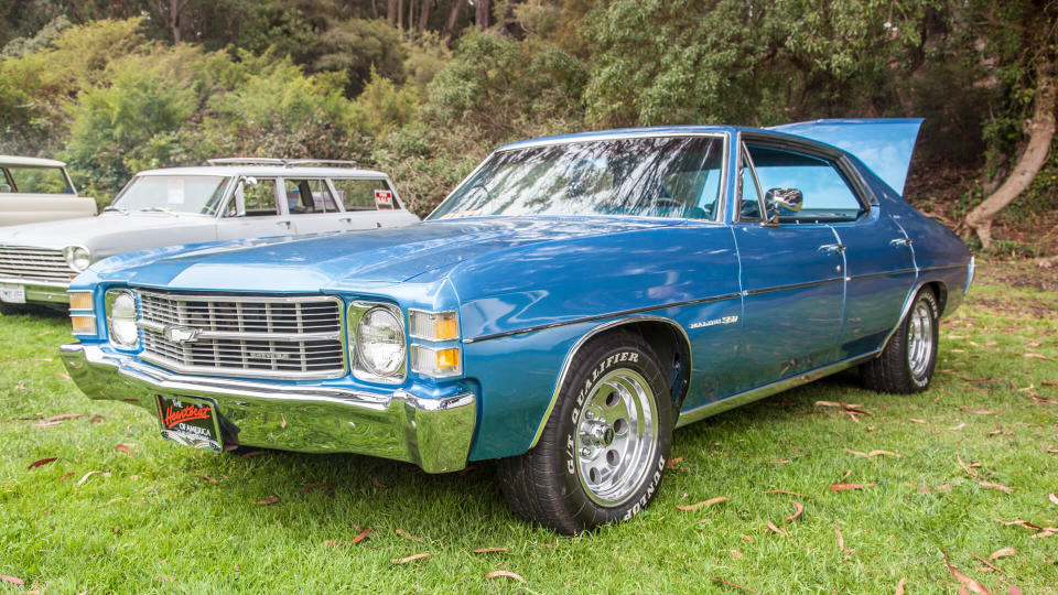 SAN FRANCISCO - SEPTEMBER 29: A 1971 Chevrolet Chevelle Malibu 350 4 door is on display during the 2012 Jimmy's Old Car Picnic in Golden Gate Park in San Francisco on September 29, 2012.