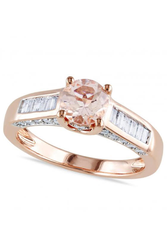 <p><em><a rel="nofollow noopener" href="https://www.allurez.com/preset-engagement-rings/morganite-and-baguette-diamond-engagement-ring-14k-rose-gold-1.30ct/pid/35109/591" target="_blank" data-ylk="slk:Morganite & Baguette Diamond Engagement Ring in Rose Gold;elm:context_link;itc:0;sec:content-canvas" class="link ">Morganite & Baguette Diamond Engagement Ring in Rose Gold</a>, ALLUREZ, $1,850</em></p>