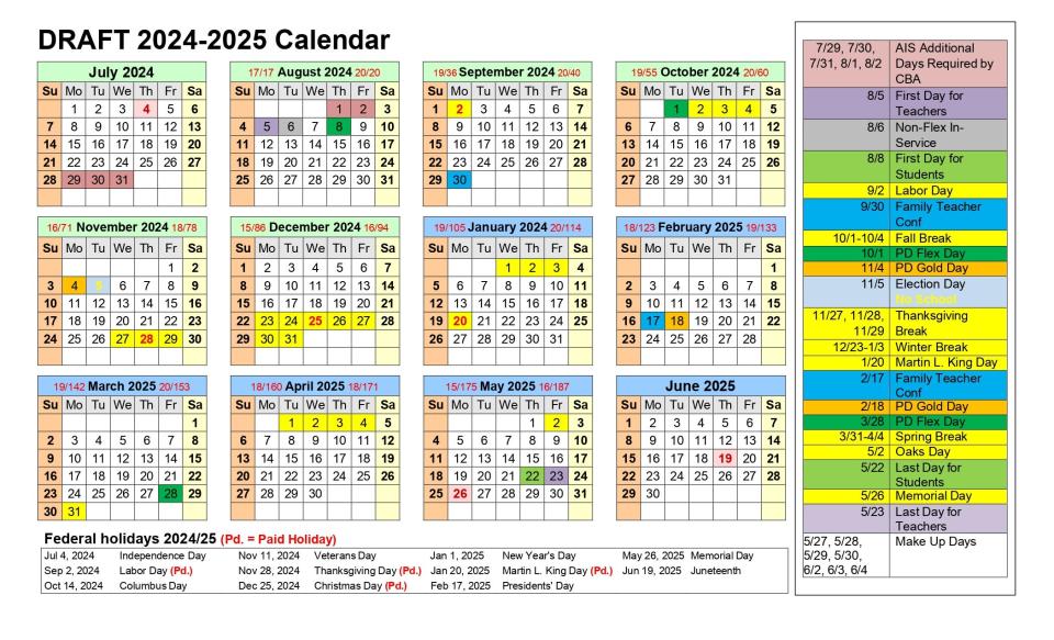 Draft of the 2024-2025 school year calendar which JCPS will vote on at the next school board meeting.