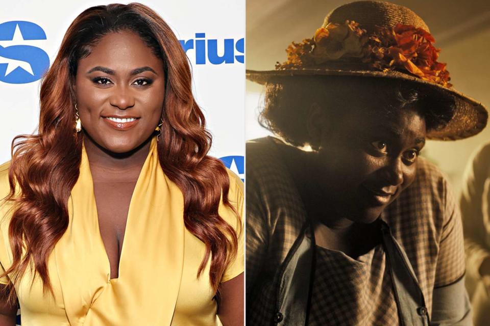 <p>Cindy Ord/Getty; Courtesy Warner Bros. Pictures</p> Danielle Brooks in New York City on Dec. 11, 2023 (L) and as Sofia in <em>The Color Purple</em> (2023)