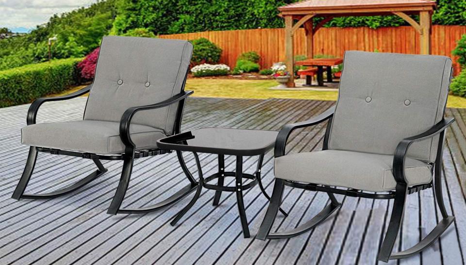 Soak up the rays in this rocking chair set.