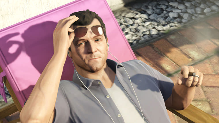  Michael sunbathing in GTA V. 