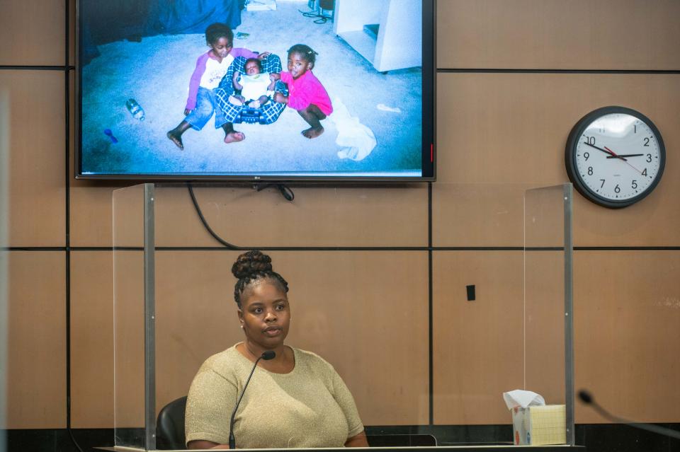 Rhondine Head, mother of Xavier Lewis, who was found guilty of second-degree murder in a 2021 shooting in Boynton Beach, speaks during a sentencing hearing for her son on Wednesday, March 1, 2023, in downtown West Palm Beach, FL.