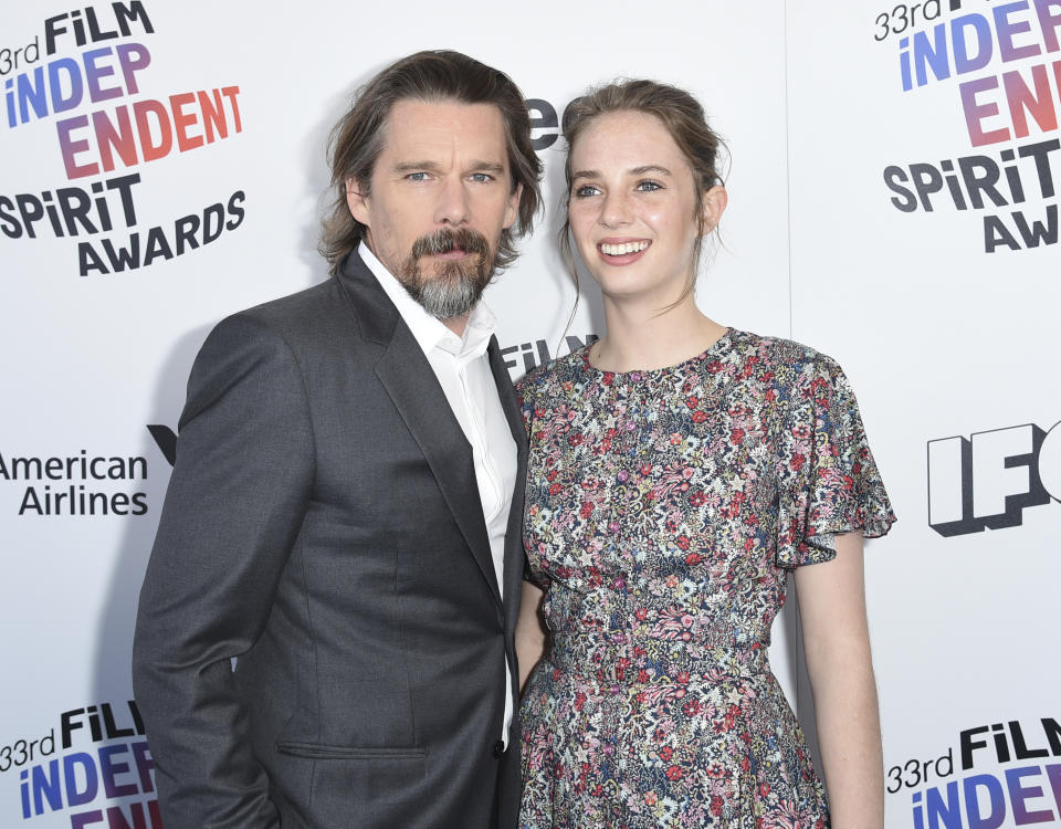 Ethan Hawke and Maya Hawke arrive at the 33rd Film Independent Spirit Awards on March 3, 2018. (Photo by Richard Shotwell/Invision/AP)
