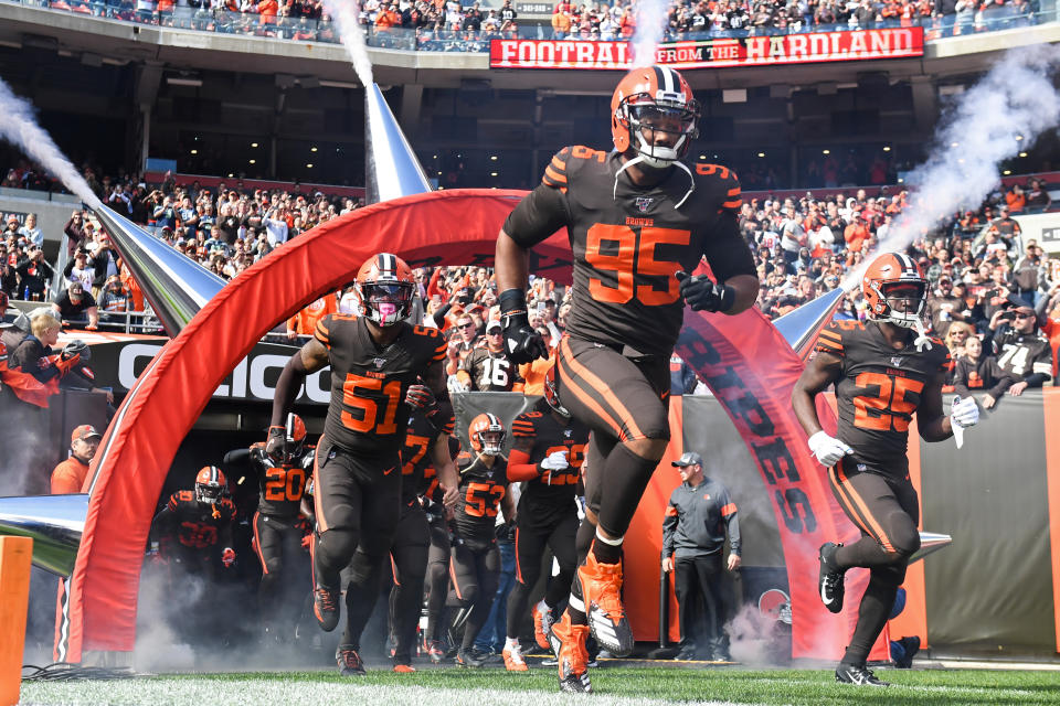 Defensive end Myles Garrett (95) of the Cleveland Browns still believes in his team. (Photo by: 2019 Nick Cammett/Diamond Images via Getty Images)