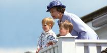 <p>Harry watches a polo match with Queen Elizabeth II and Prince William in the Royal Box at Guards Polo Club in Windsor. </p>