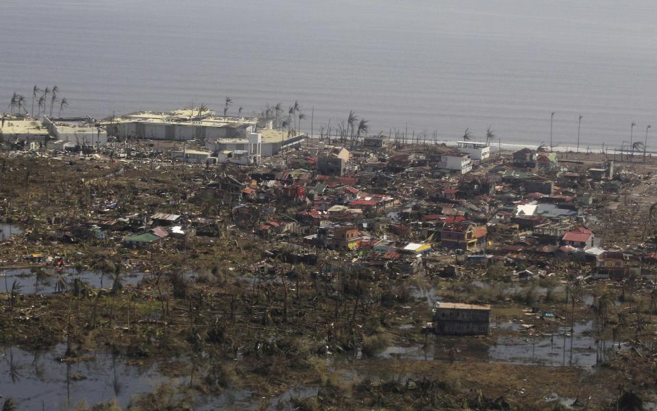 Handout of aerial view showing damages caused by Typhoon Haiyan in Leyte